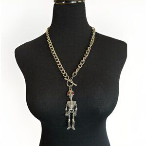 Large Silver Tone Articulated Skeleton Chain Necklace Halloween Biker Goth